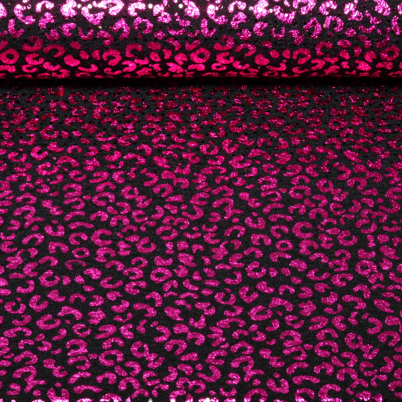Jersey - Paillettes, motif léopard, Noir et Rose vif, filmé, légèrement transparent-0 Jersey - Paillettes, motif léopard, Noir et Rose vif, filmé, légèrement transparent-0