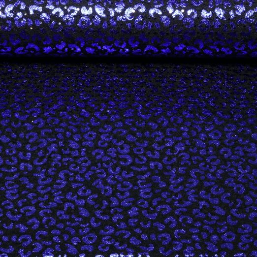 Jersey - Paillettes, motif léopard, Noir et Bleu, filmé, légèrement transparent Jersey - Paillettes, motif léopard, Noir et Bleu, filmé, légèrement transparent