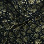 Popeline di cotone - Fiori di ghiaccio blu navy e oro
