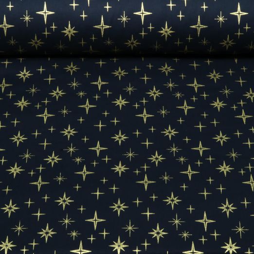 Popeline de coton - Étoiles bleu marine et dorées Popeline de coton - Étoiles bleu marine et dorées