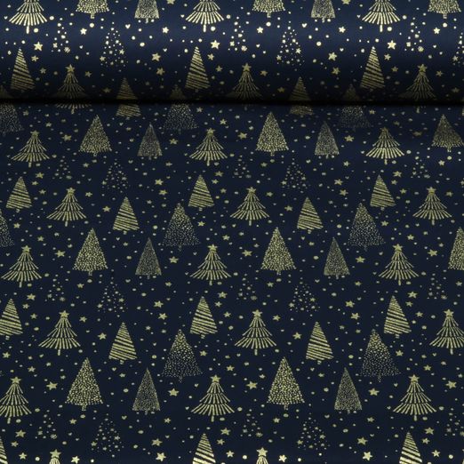 Baumwoll-Popeline - Weihnachtsbäume Navy Gold Baumwoll-Popeline - Weihnachtsbäume Navy Gold