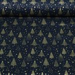Baumwoll-Popeline - Weihnachtsbäume Navy Gold