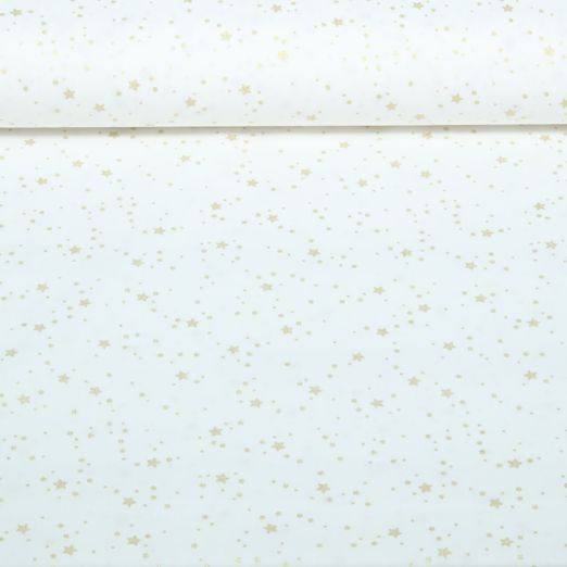 Popeline de coton - Étoiles et Pois, Ecru et Doré