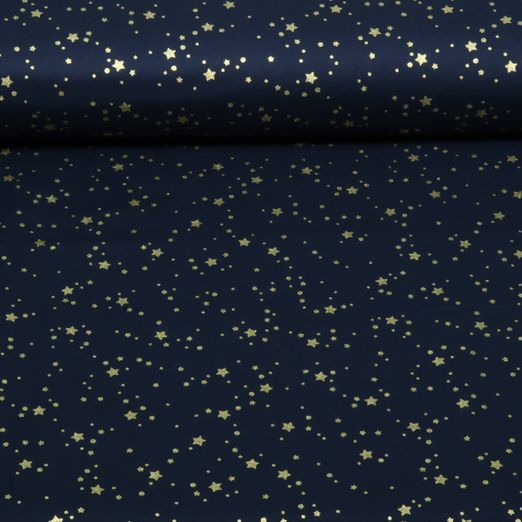 Popeline de coton - Étoiles et pois bleu marine et dorés