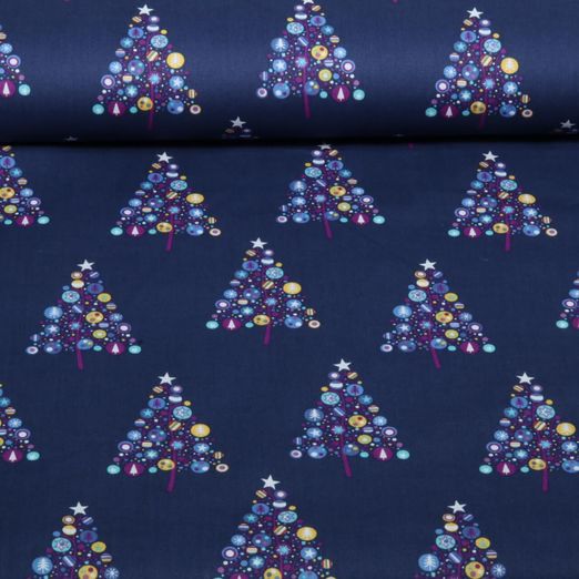 Popeline de coton - Sapins de Noël Bleus