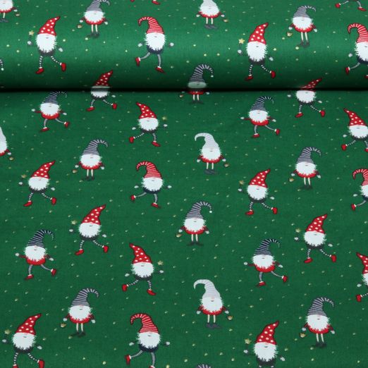 Popeline de coton - Lutin de Noël vert et doré Popeline de coton - Lutin de Noël vert et doré