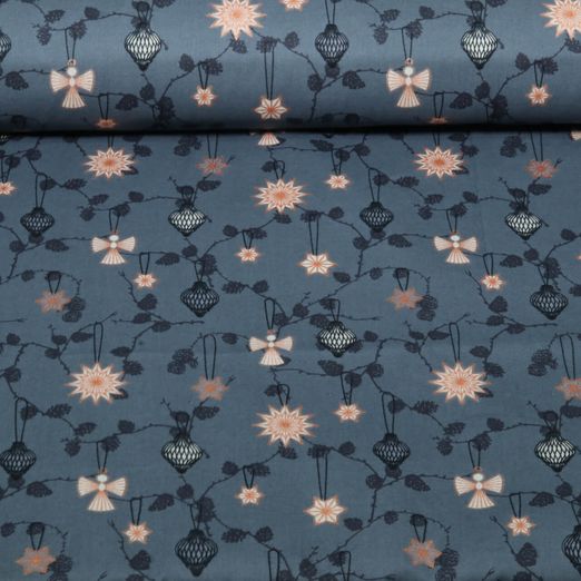Popeline de coton - Anges et brindilles, Bleu jeans