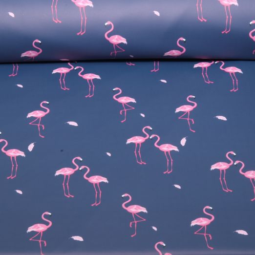 Tissu imperméable - Impression digitale Aqua Protect « Flamingos » Bleu