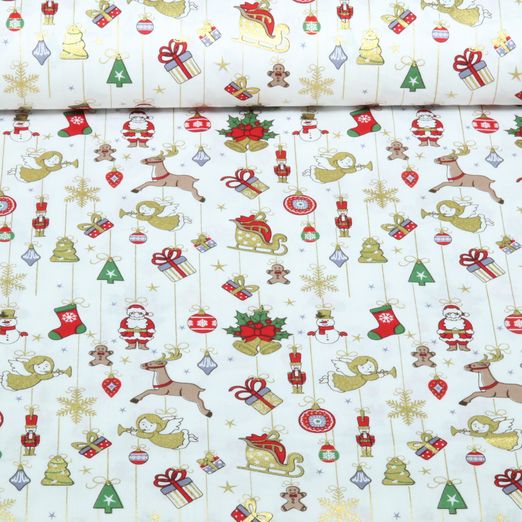 Popeline de coton - Motifs festifs Ecru doré Popeline de coton - Motifs festifs Ecru doré
