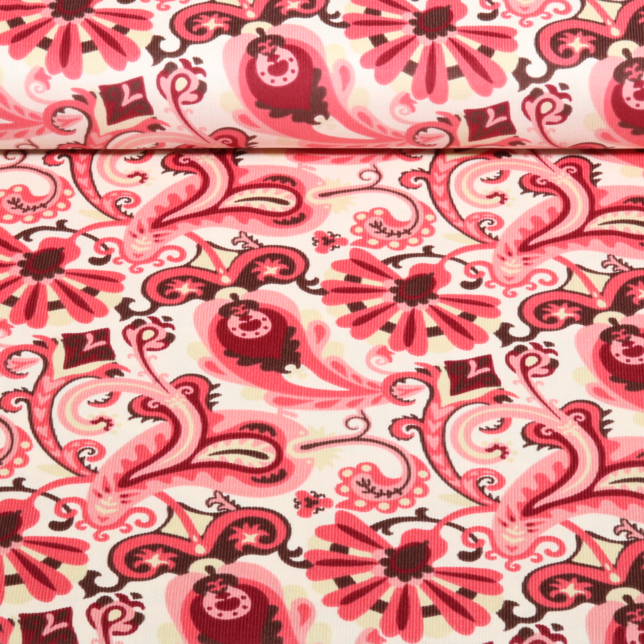Velours côtelé Babycord / milleraies Paisley Ecru Corail-0 Velours côtelé Babycord / milleraies Paisley Ecru Corail-0