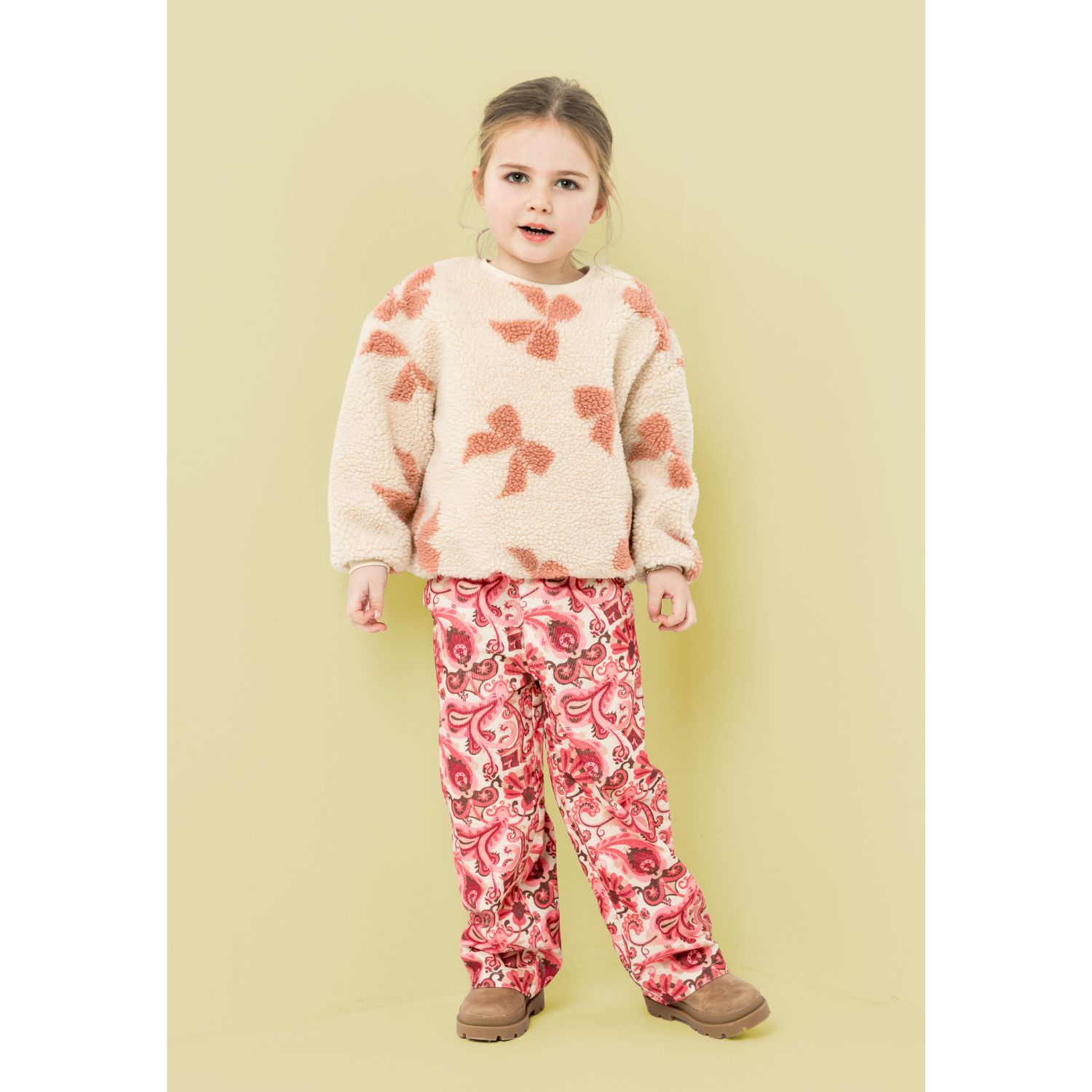 Velours côtelé Babycord / milleraies Paisley Ecru Corail-2 Velours côtelé Babycord / milleraies Paisley Ecru Corail-2