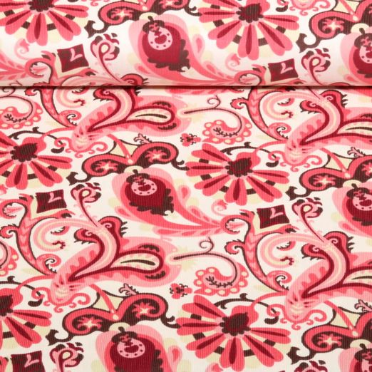Velours côtelé Babycord / milleraies Paisley Ecru Corail Velours côtelé Babycord / milleraies Paisley Ecru Corail