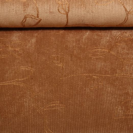 Cordon extensible - Motifs floraux brodés, Marron caramel