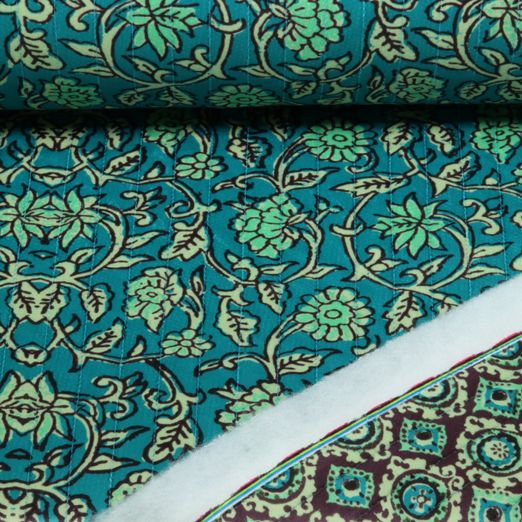 Tissu matelassé - Velours numérique double face, motif paisley, couleur Bleu pétrole, impression sur film Tissu matelassé - Velours numérique double face, motif paisley, couleur Bleu pétrole, impression sur film