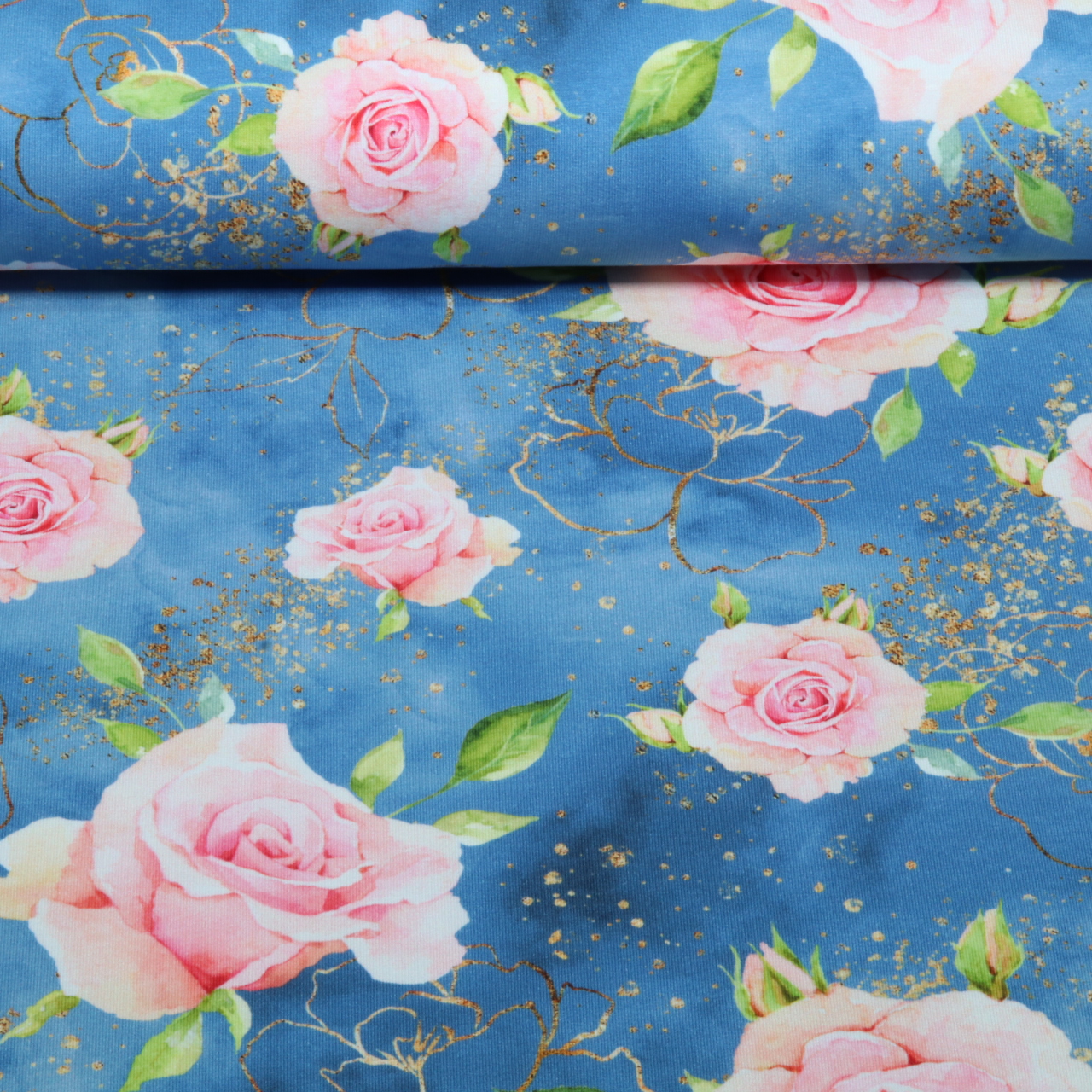 Sweat d'été - Glitzerpüppi, French Terry, impression numérique « Roses », Bleu-0 Sweat d'été - Glitzerpüppi, French Terry, impression numérique « Roses », Bleu-0