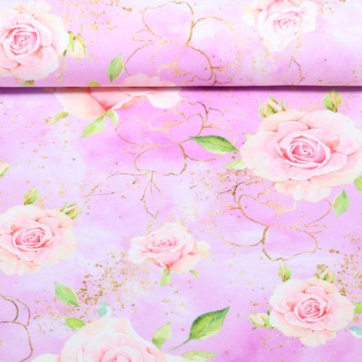Sweat d'été - Glitzerpüppi, French Terry, impression numérique « Roses », violet