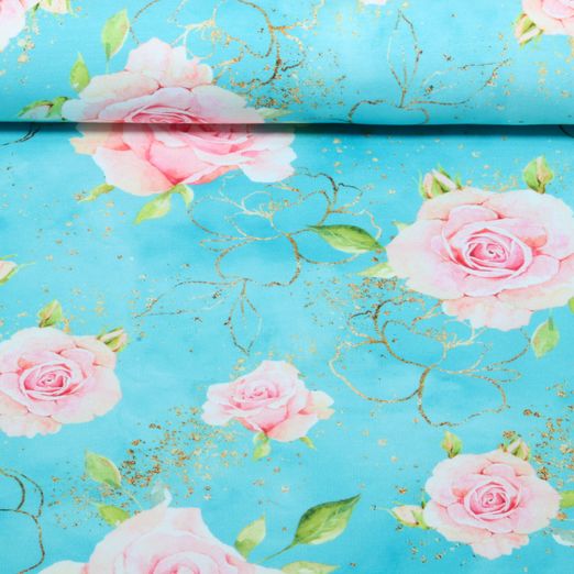 Sweat d'été - Glitzerpüppi, French Terry, impression numérique roses Turquoise