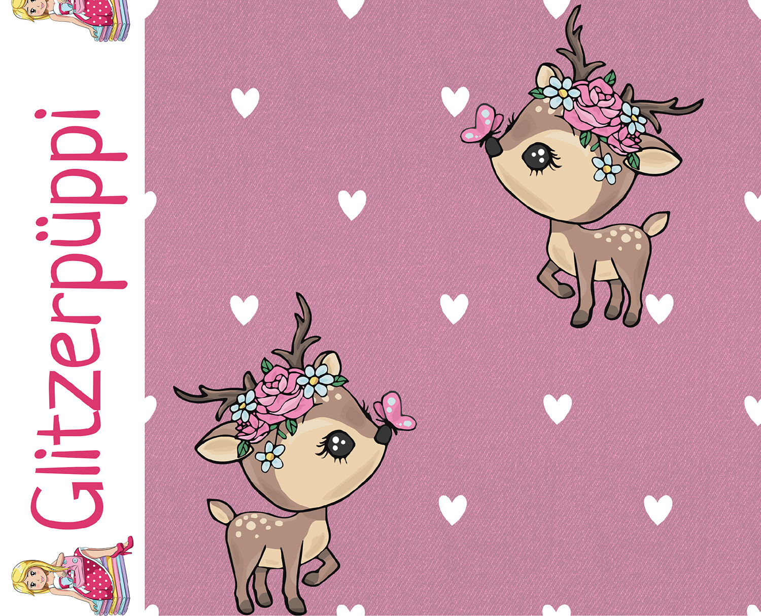 Sweat d'été - Glitzerpüppi, French Terry, impression numérique « Petit cerf », Rose-1 Sweat d'été - Glitzerpüppi, French Terry, impression numérique « Petit cerf », Rose-1