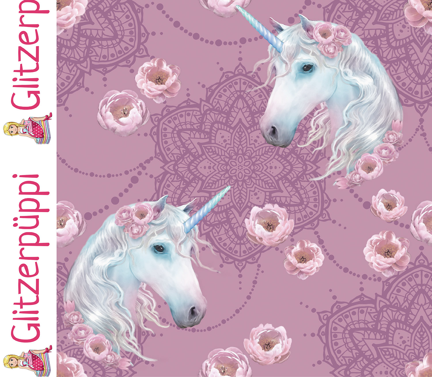 Sweat d'été - Glitzerpüppi, French Terry, impression numérique licornes, Vieux rose-1 Sweat d'été - Glitzerpüppi, French Terry, impression numérique licornes, Vieux rose-1
