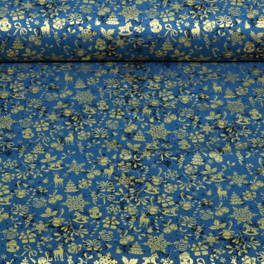 Baumwoll-Popeline - Weihnachten Blau Gold Baumwoll-Popeline - Weihnachten Blau Gold
