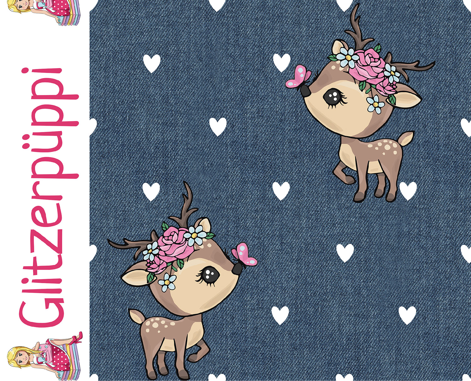 Sommersweat - Glitzerpüppi French Terry Digital Kleiner Hirsch Blau-1 Sommersweat - Glitzerpüppi French Terry Digital Kleiner Hirsch Blau-1