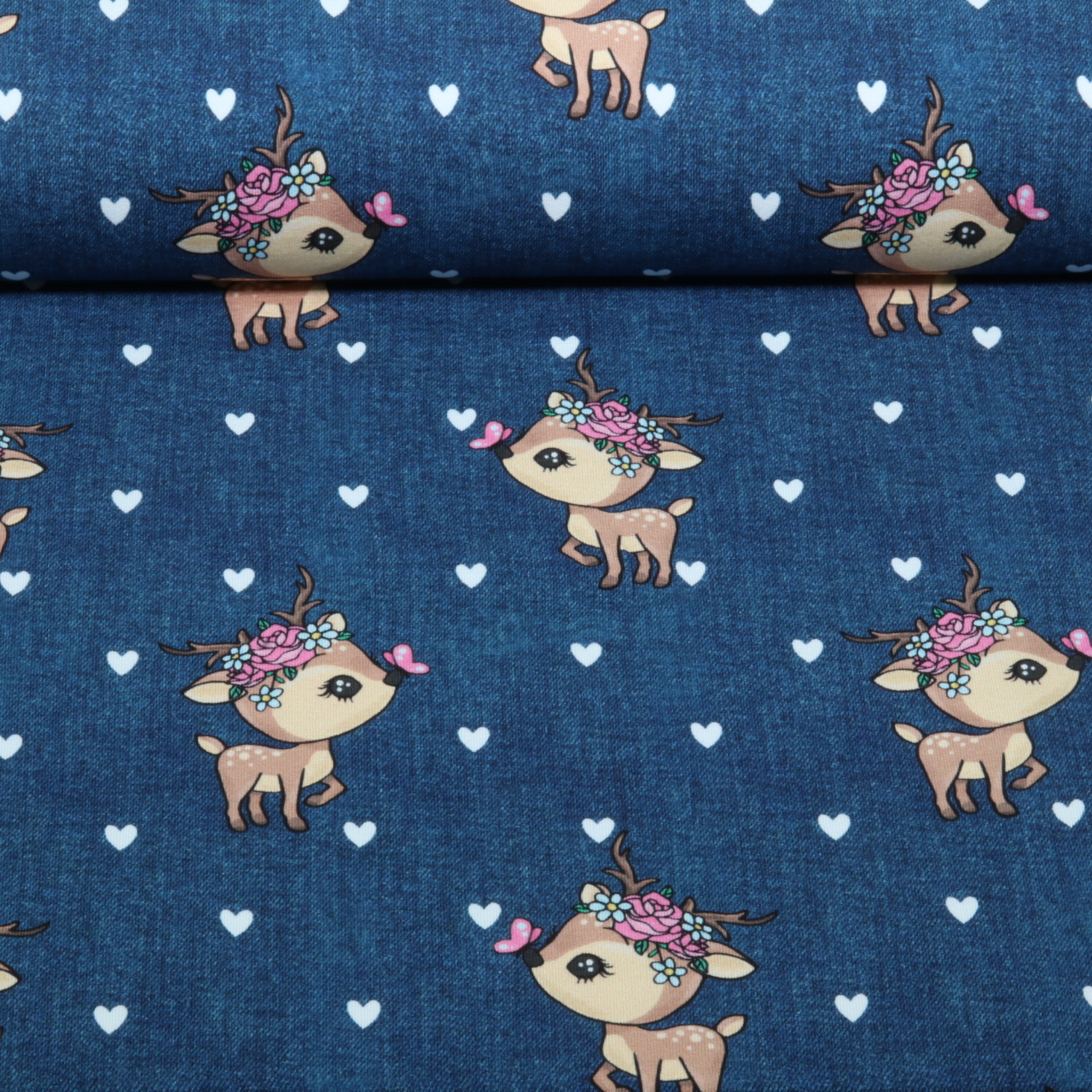 Sommersweat - Glitzerpüppi French Terry Digital Kleiner Hirsch Blau-0 Sommersweat - Glitzerpüppi French Terry Digital Kleiner Hirsch Blau-0