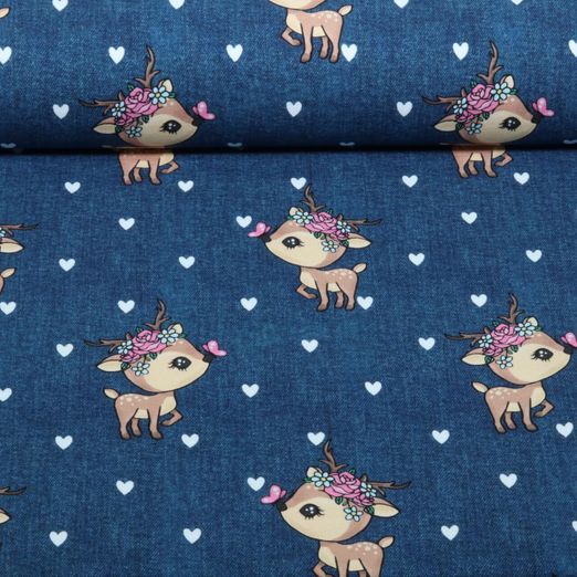 Sommersweat - Glitzerpüppi French Terry Digital Kleiner Hirsch Blau Sommersweat - Glitzerpüppi French Terry Digital Kleiner Hirsch Blau