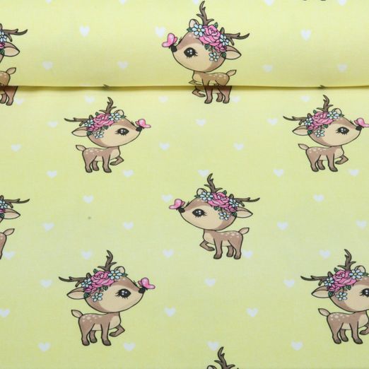 Sommersweat - Glitzerpüppi French Terry Digital Kleiner Hirsch Gelb
