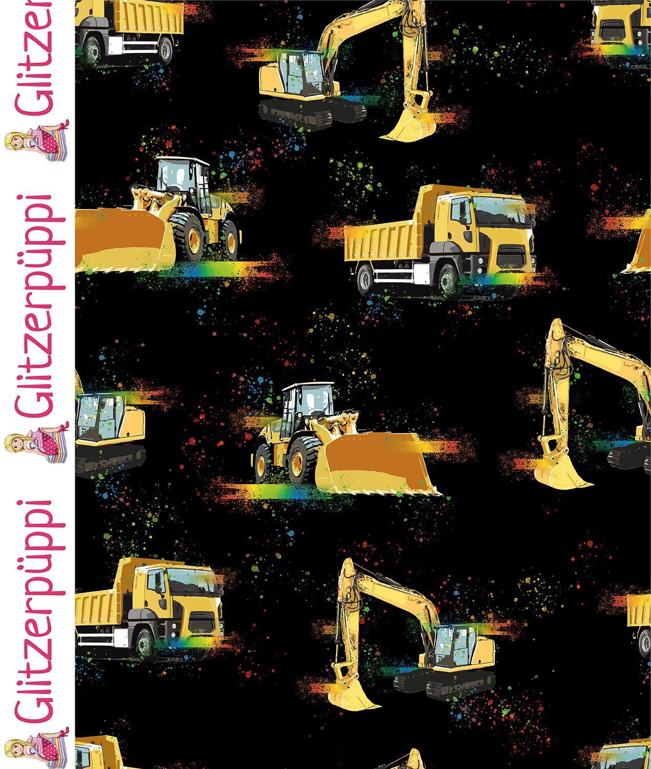 Jersey - Glitzerpüppi Digital Baufahrzeuge Schwarz-1 Jersey - Glitzerpüppi Digital Baufahrzeuge Schwarz-1
