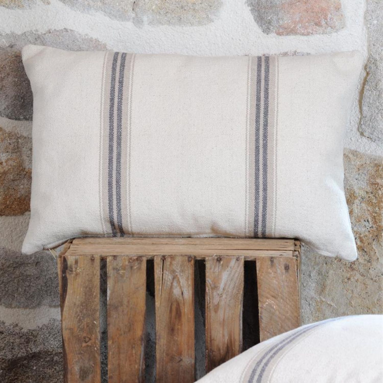 Toile canevas épaisse - Double rayure Beige Anthracite-2 Toile canevas épaisse - Double rayure Beige Anthracite-2