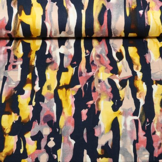 Jersey de viscose - Motif abstrait jaune et Bleu marine Jersey de viscose - Motif abstrait jaune et Bleu marine