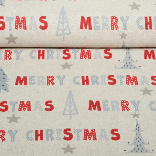 Toile canevas - Merry Christmas, aspect lin, Beige