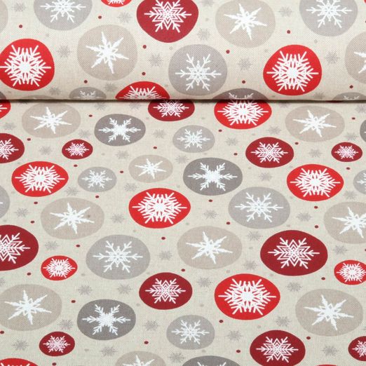 Toile canevas - Étoiles de glace, aspect lin, Beige et Rouge Toile canevas - Étoiles de glace, aspect lin, Beige et Rouge