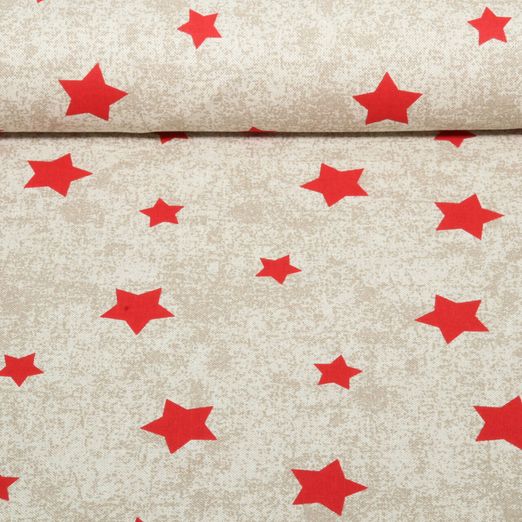 Toile canevas - Étoiles, aspect lin, Beige et Rouge Toile canevas - Étoiles, aspect lin, Beige et Rouge