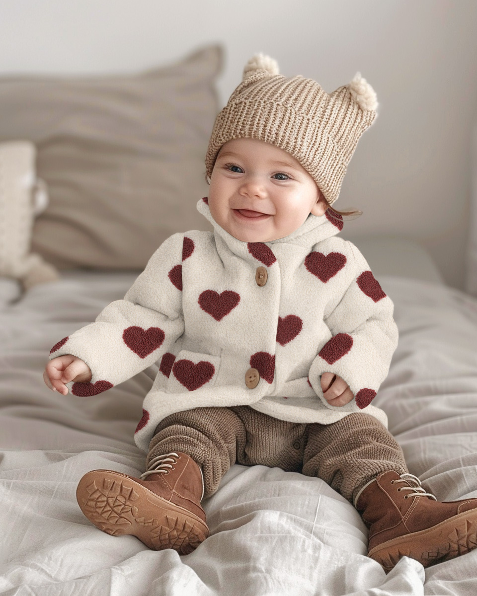 Polaire teddy - Cœurs jacquard, vieux rose clair-1 Polaire teddy - Cœurs jacquard, vieux rose clair-1