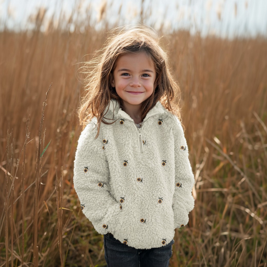 Polaire teddy - Broderie « Tournesols » Ecru-1 Polaire teddy - Broderie « Tournesols » Ecru-1