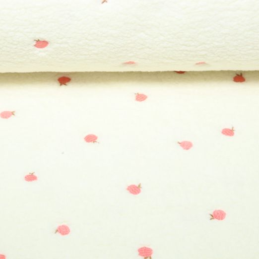 Polaire teddy - Broderie « Pêches » Ecru
