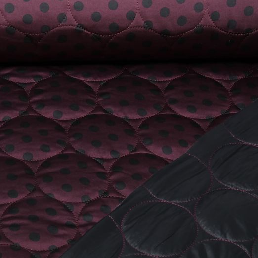 Tissu matelassé - Quilt cercles et Pois Bordeaux et Noir Tissu matelassé - Quilt cercles et Pois Bordeaux et Noir