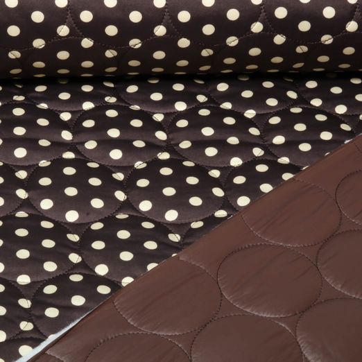 Tissu matelassé - Quilt cercles et Pois marron et Ecru Tissu matelassé - Quilt cercles et Pois marron et Ecru