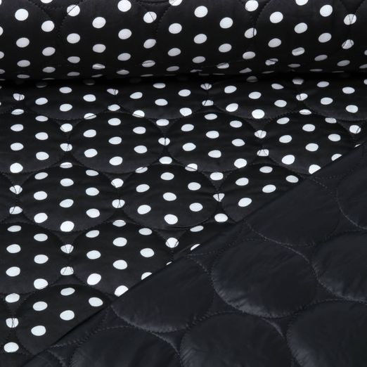 Tissu matelassé - Quilt cercles et Pois noirs et blancs Tissu matelassé - Quilt cercles et Pois noirs et blancs