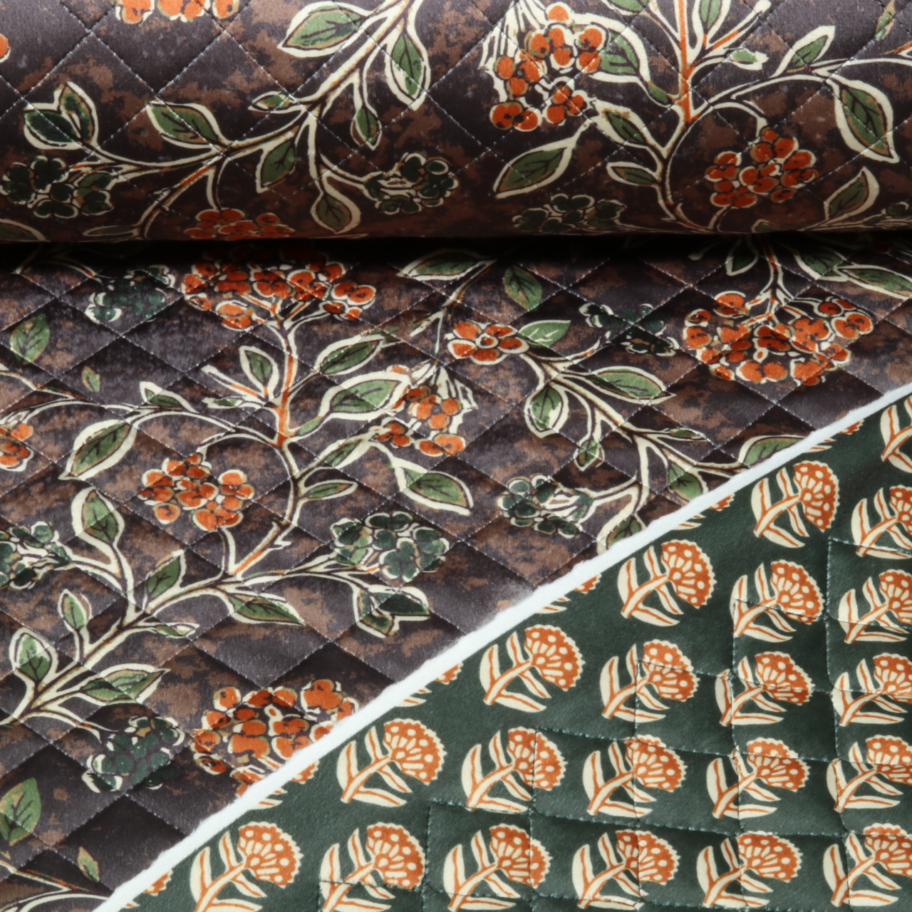 Tissu matelassé - Collection Enjoy, motif floral en impression numérique, Marron-0 Tissu matelassé - Collection Enjoy, motif floral en impression numérique, Marron-0