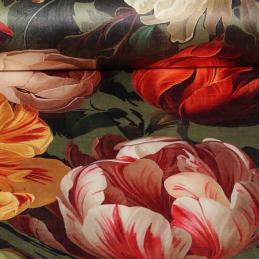 Samt - Digital Große Blüten Khaki Samt - Digital Große Blüten Khaki