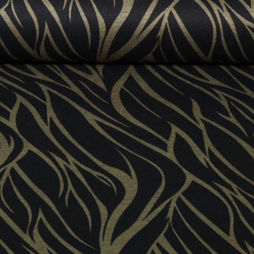 Romanit Jersey - Blätter Schwarz Romanit Jersey - Blätter Schwarz