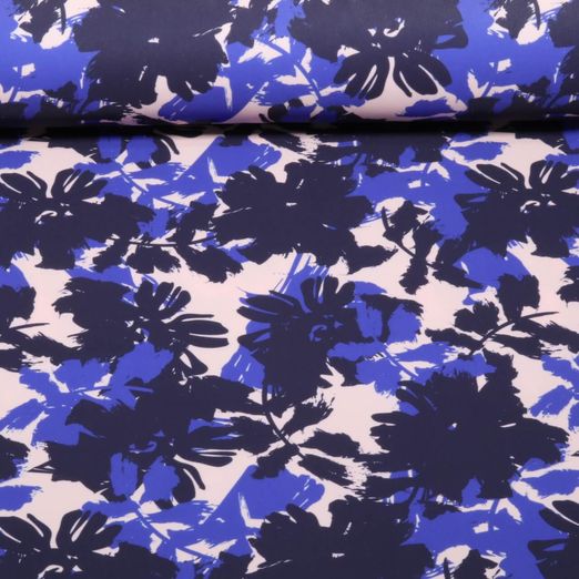 Tissu pour vêtements de sport et maillots de bain - Motif floral rose à feuilles en impression numérique, UPF 50 Tissu pour vêtements de sport et maillots de bain - Motif floral rose à feuilles en impression numérique, UPF 50