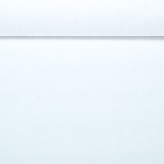 Gaze de coton - Broderie ajourée « Fleurs » blanche Gaze de coton - Broderie ajourée « Fleurs » blanche
