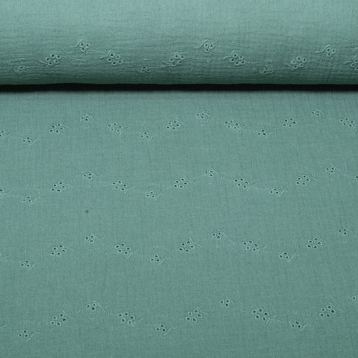 Gaze de coton - Broderie ajourée « Fleurs vertes »