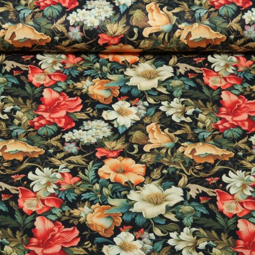 Toile canevas - Motif floral d'impression numérique noir et multicolore Toile canevas - Motif floral d'impression numérique noir et multicolore