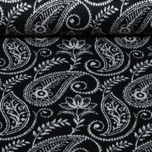 Stricksweat - Jacquard Floral Schwarz Weiß
