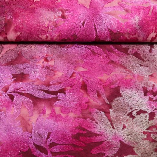 Jersey - Motifs floraux jacquard, effet brûlé, Tie and Dye rose vif Jersey - Motifs floraux jacquard, effet brûlé, Tie and Dye rose vif