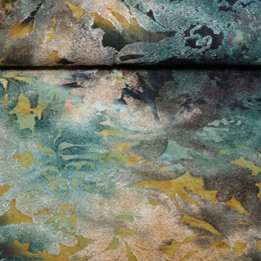 Jersey - Motifs floraux jacquard, effet brûlé, Tie and Dye vert Jersey - Motifs floraux jacquard, effet brûlé, Tie and Dye vert
